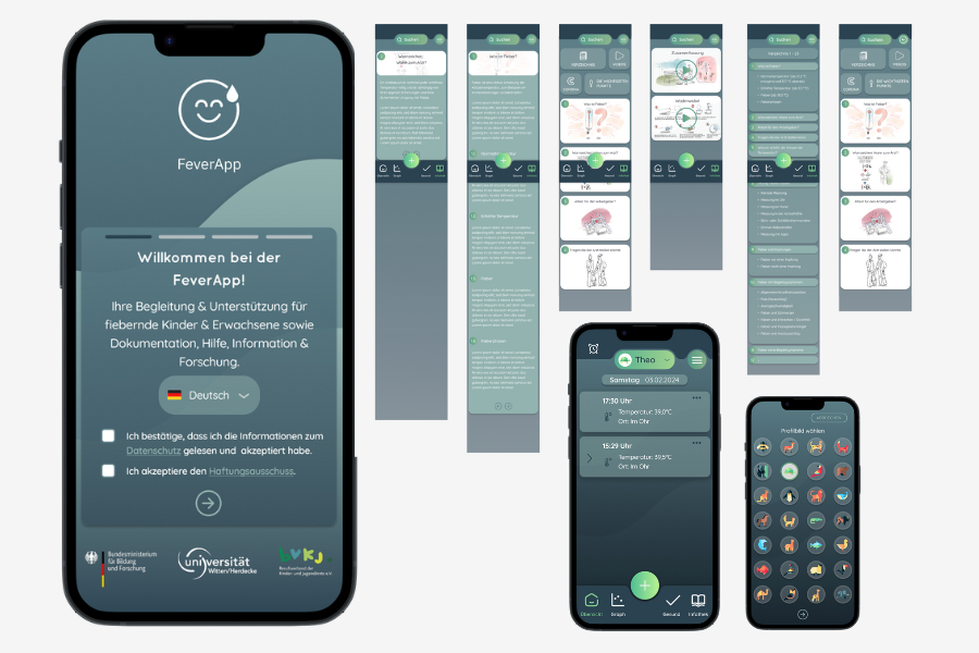 App-Prototyp des Team 2: Das Design ist minimalistisch und in den Farbtönen grün, blau und weiß gehalten.
