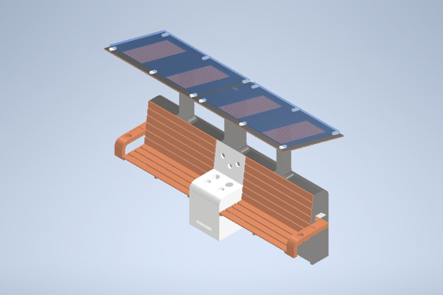 Konstruktionszeichnung einer Solarbank